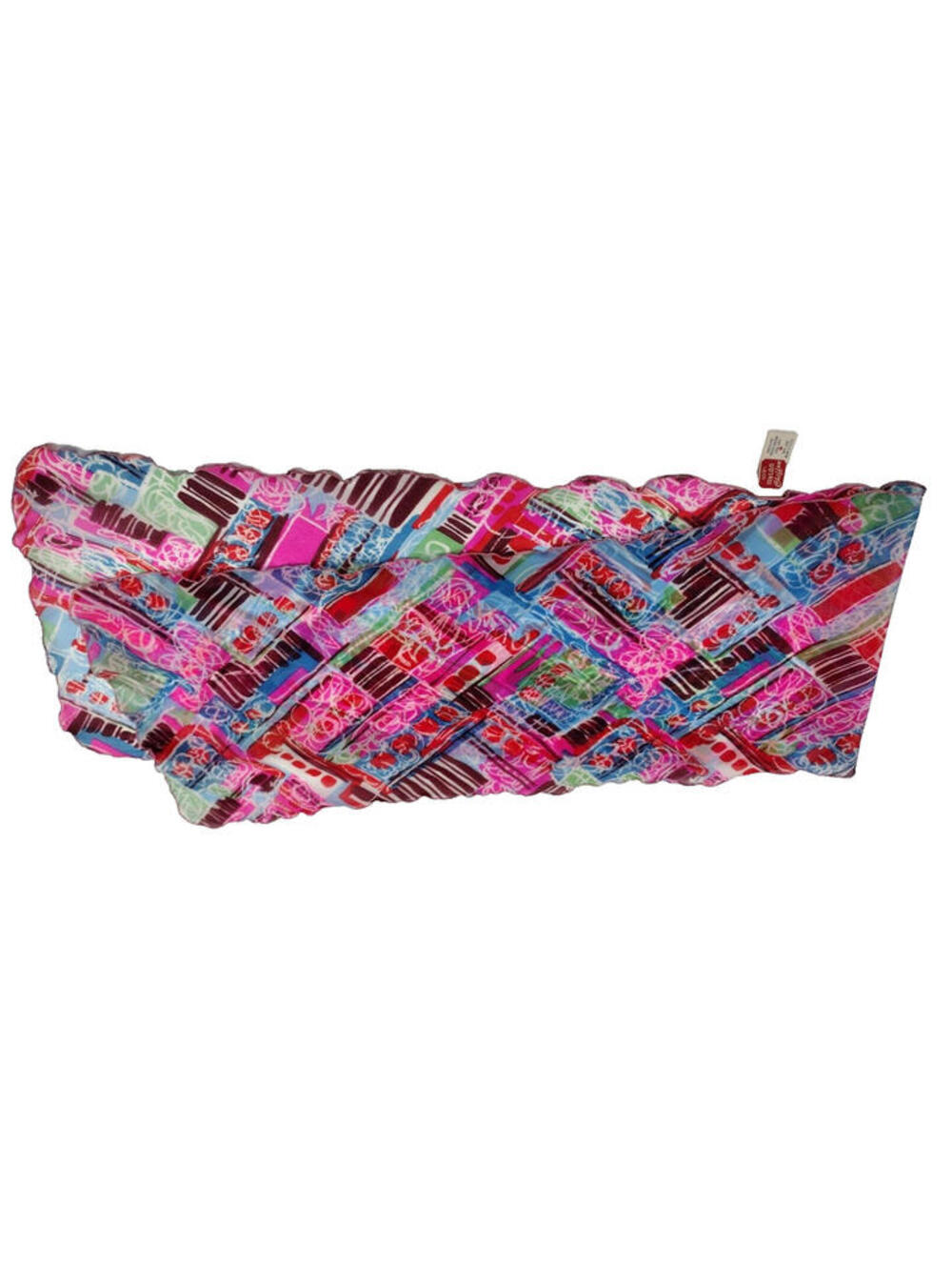 Vintage Psychedelic Neck Scarf Chiffon 100% Nylon Fuchsia Vibrant Abstract Swirl